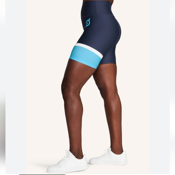 Peleton Push Your Boundaries High Rise Blue Waist Pocket Bike Shorts Size Small - Picture 1 of 5